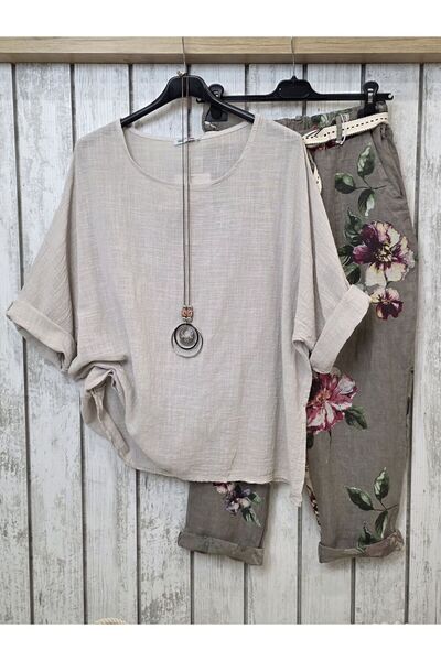 pudubutik Oversize İtalyan Muslin Bej Bluz