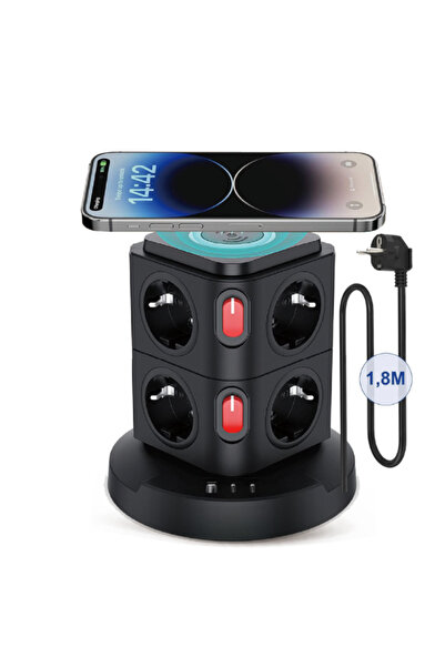 BONTEC Akım Korumalı Priz, Kule Tipi Priz, 8x Fiş Soketi, 1x Usb Girişi, 2x T...