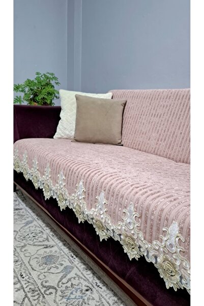 Keremhome French Lace Striped Velvet Sofa Cover Non-Slip Base Sofa Cover 170X...