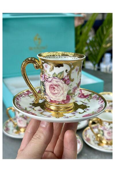 Doğudeko Luxury Porcelain 24 K Gold Camping 6-Piece Cup Set