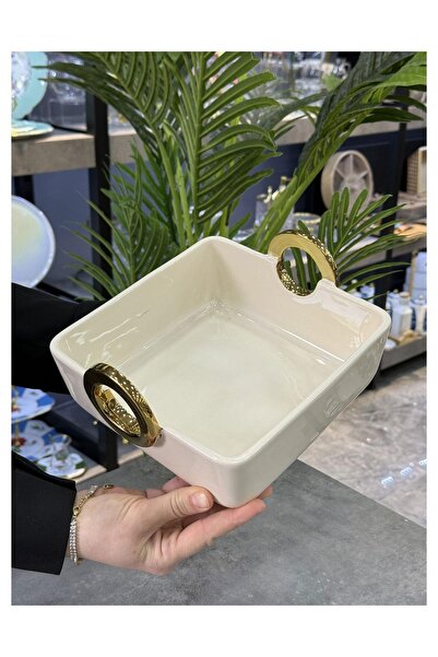 Doğudeko Archer Lux Square Gold Presentation Plate with Handle