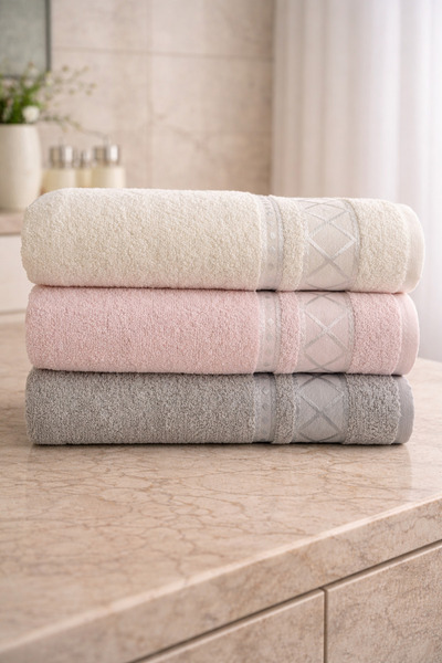 Livera Home Durul Meltem Cotton 3-Piece Bath Body Towel Set, Daily & Dowry Ba...