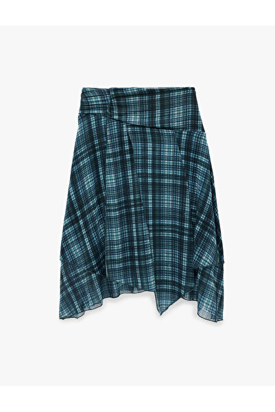 Koton Ασύμμετρη καρό μίντι φούστα από σιφόν
