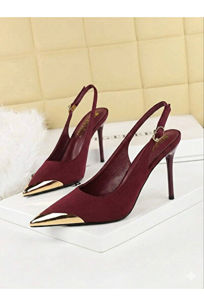 ELEVAM Γυναικεία παπούτσια στιλέτο με μυτερή μύτη και χρυσή λεπτομέρεια, με α...