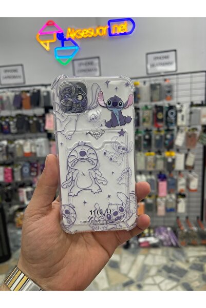 eaksesuarnet İPhone 11 Kartlıklı Desenli Silikon Köşe Korumalı Kılıf