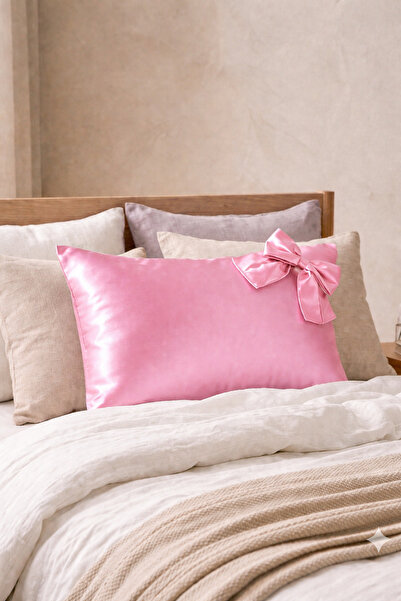 Cherry Bloom Cotton Ροζ κορδέλα σατέν μαξιλαροθήκη με φερμουάρ 50x70