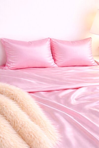 Cherry Bloom Cotton Σετ 2 ροζ σατέν μαξιλαροθήκες με φερμουάρ 50x70