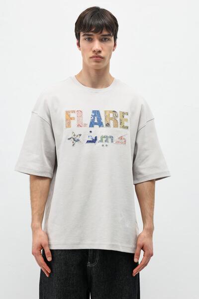 VAMOSCLO Printed Oversize T-Shirt Ice Gray