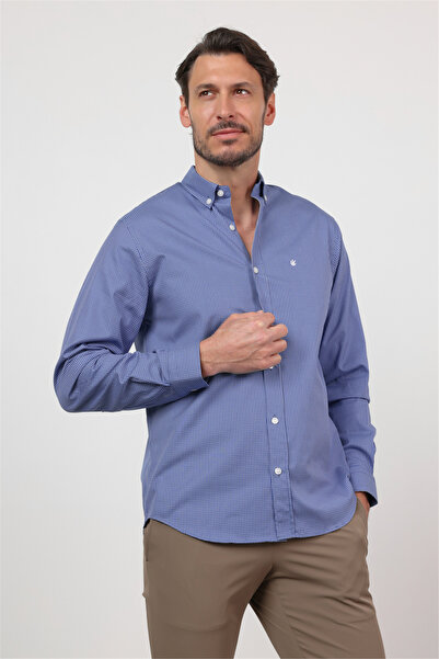 İmza Μπλε - Λευκό πουκάμισο με κουμπιά στο γιακά, μακρύ μανίκι, χωρίς τσέπες,...