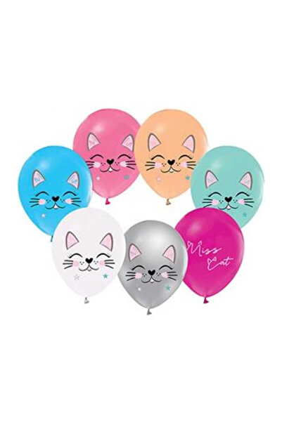 KESKİN SOUND Mıss Cat Printed Pastel Color Balloon 100Pcs