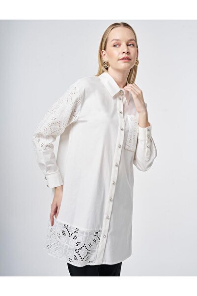 Kayra Κεντημένο με γαρνιτούρες βαμβακερό τουνίκ εκρού