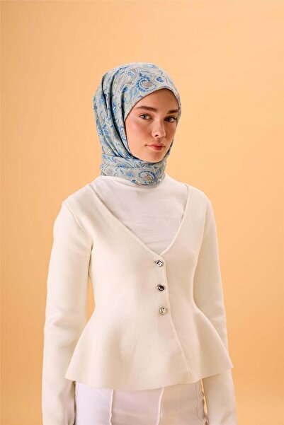 Silk Home Λεπτό βαμβακερό μαλακό κασκόλ με σχέδιο σε πράσινο-μπλε του ουρανού...