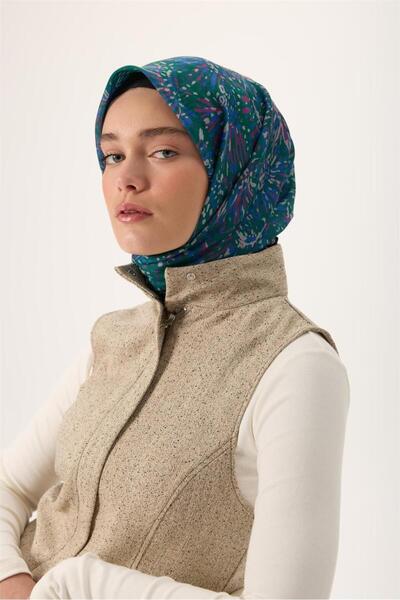 Silk Home Λεπτό βαμβακερό μαλακό κασκόλ με πετρόλ πράσινο-ροζ σχέδιο, αντιολι...