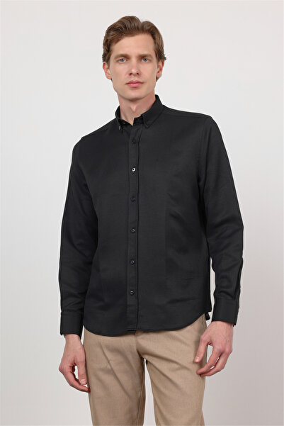 İmza Μαύρο πουκάμισο με κουμπιά στο γιακά, μακρύ μανίκι, χωρίς τσέπες, στενή ...