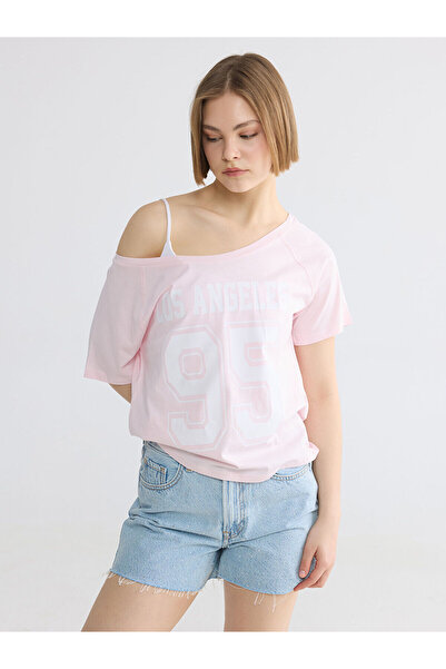 LC Waikiki Tricou de damă cu imprimeu XSIDE roz cu gât barcă de la NEVAVM - S...