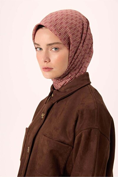 Silk Home Λεπτό βαμβακερό μαλακό κασκόλ Κόκκινο καφέ-ασημί με μοτίβο ψάθας Αν...