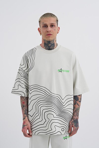 Machinist Erkek Striped Macstrar Oversize Tişört Uzay Grisi