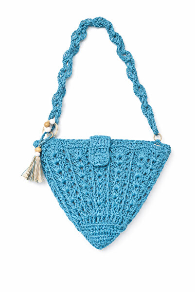Rabona Fashion Azure Knit – Geantă de umăr pentru femei, tricotată manual în ...