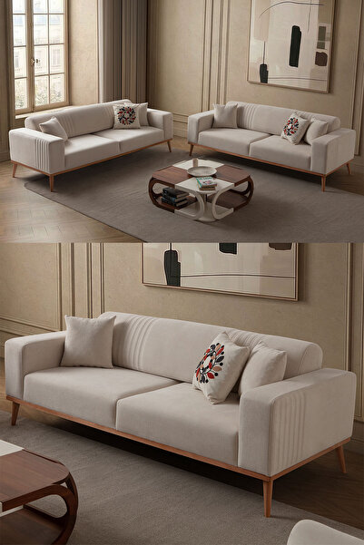 indes home Regnar 3+3 Koltuk Takımı Polar Kumaş Krem