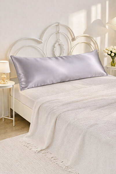 Cherry Bloom Cotton Γκρι σατέν μακρύ κάλυμμα μαξιλαριού 50 x 135