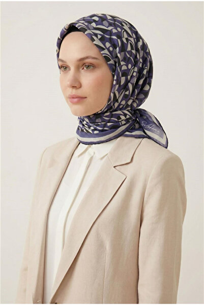 Silk Home Φουλάρι από βαμβακερό μείγμα μωβ ρετρό με γεωμετρικό σχέδιο, απαλή ...