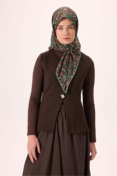 Silk Home Λεπτό βαμβακερό μαλακό κασκόλ σε καφέ-σμαραγδί χρώμα με σχέδιο, ανα...