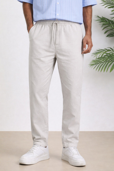 COOL TARZ Pantaloni relaxați pentru bărbați de culoare bej, amestec de in de ...