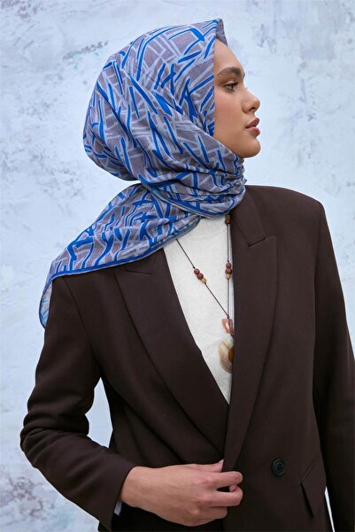 Silk Home Βαμβακερό πολυεστέρας μαλακό κασκόλ βιζόν γεωμετρικό σχέδιο 90*90