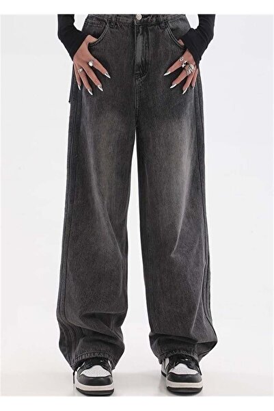 BALİNA Vintage Siyah Yıkamalı Baggy Jean Unisex Kot Pantolon
