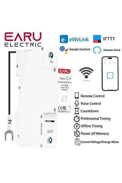 EARU 63A WiFi akıllı devre kesici 1P ölçüm Din ray zamanlayıcı röle akıllı ev...