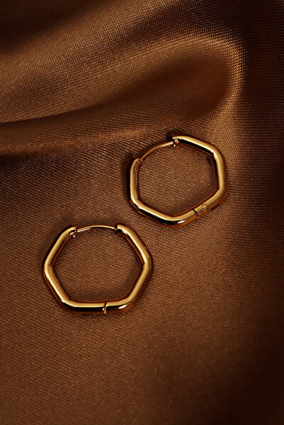 Süspüs Accessories أقراط صغيرة غير متماثلة من الفولاذ الذهبي على شكل خماسي ال...