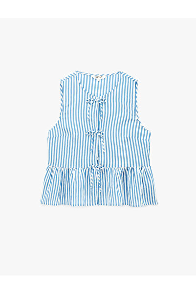 Koton Αμάνικη μπλούζα με φιόγκο, δεμένη μπροστά, ριγέ, με πεπλάμ