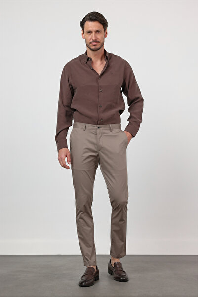 İmza Pantaloni chino din bumbac, croială slim, cu buzunar lateral, Mink 10032...