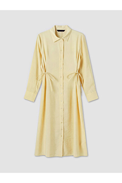 LC Waikiki Lcw Modest Yellow Tie-Waist Modal Blend Shirt Dress with Nevavm Di...