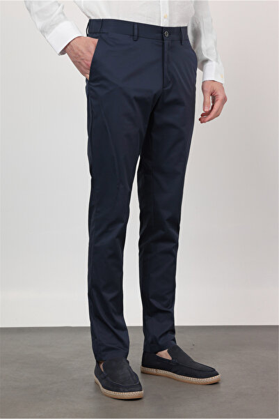 İmza Μπλε ναυτικό βαμβακερό παντελόνι chino με πλαϊνή τσέπη, στενή γραμμή 100...