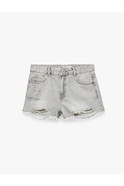 Koton Βαμβακερό άνετο μίνι τζιν σορτς με λεπτομέρεια φθορισμού