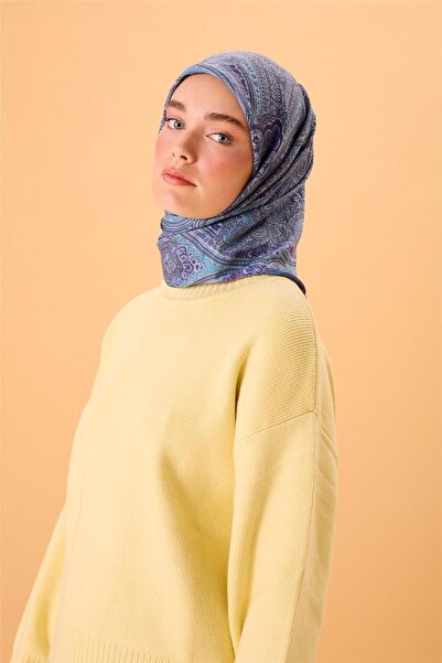 Silk Home Κασκόλ από βισκόζη με μείγμα βελόρα, λιλά-μπλε με σχέδιο, απαλή υφή...