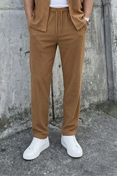 VAMOSCLO Rebraste široke pantalone, smeđe