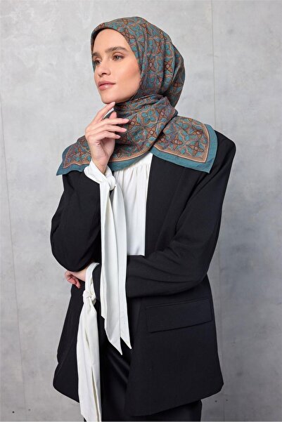 Silk Home Κασκόλ βισκόζης Velora με σχέδιο τριφύλλι, μπλε βενζίνη, σταθερή στ...