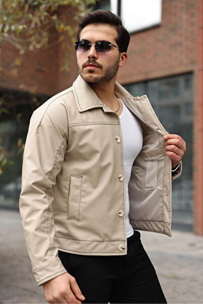 BASEL.CO Αθλητικό κομψό δερμάτινο μπουφάν με λεπτομέρεια ραφής