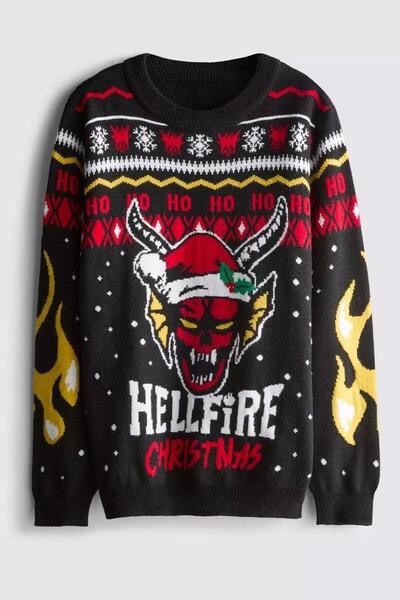 BALİNA Crna Stranger Things Hellfire Club Božić HO! HO! HO! Velika unisex maj...