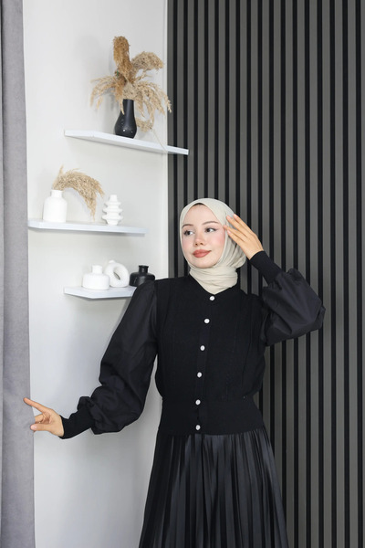 TATULA Knitwear Detailed Buttoned Balloon Sleeve Blouse