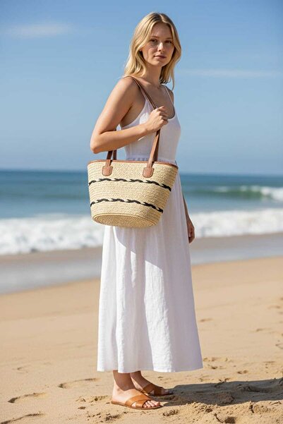 Aware Time Women's Straw Lined Zippered Shoulder Bag