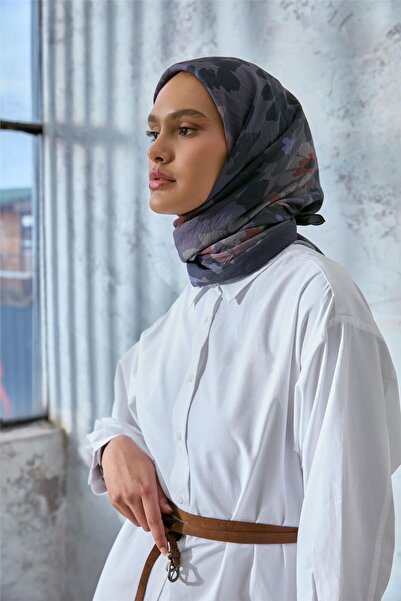 Silk Home Κασκόλ από μείγμα βισκόζης και βελορά, γκρι γραφίτη-με σχέδιο καπνι...