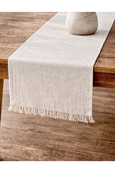 Cherry Bloom Cotton Ακατέργαστη Λινή Κρέμα Ράνερ με Φούντες 40 x 100