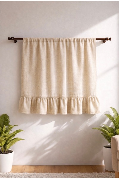 Cherry Bloom Cotton Κρεμ Ρουστίκ Κουρτίνα από Λινό με Βολάν (Πλάτος x Μήκος)