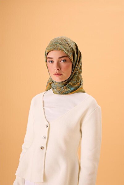 Silk Home Κασκόλ από βισκόζη με μείγμα βελόρα, με πράσινο-πορτοκαλί σχέδιο, α...