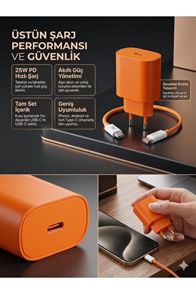 HİBOTEKNO 5W PD Süper Hızlı Şarj Adaptörü | USB-C Çıkışlı | 1M Type-C to Type...