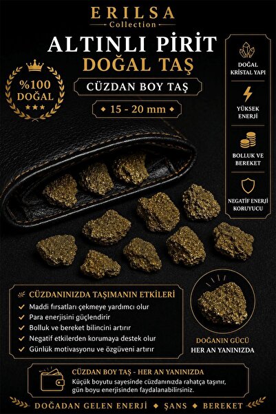 Erilsa Sertifikalı Altınlı Pirit Cüzdan Taşı Kütle 15-20 mm Doğal Taş Kütle B...