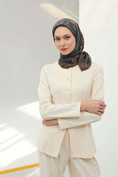 Silk Home Κασκόλ Βισκόζη Βελόρα Χακί Τέσσερις Εποχές 90x90